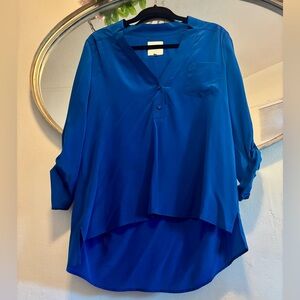 100% Silk Designer Mason Cobalt Blue Blouse Tunic women’s Sz 4 button down